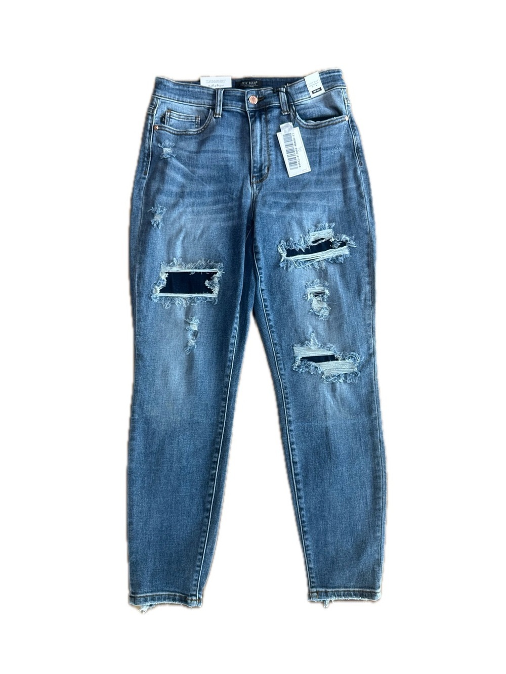 Judy Blue JB82525MD Relaxed Fit Distressed Patch Stretch Jeans Womens Size 11/30